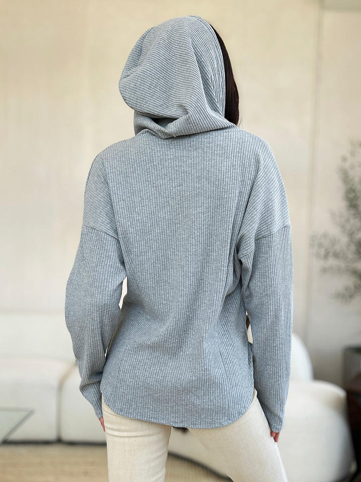 Ribbed Zip Up Hooded Jacket Tops