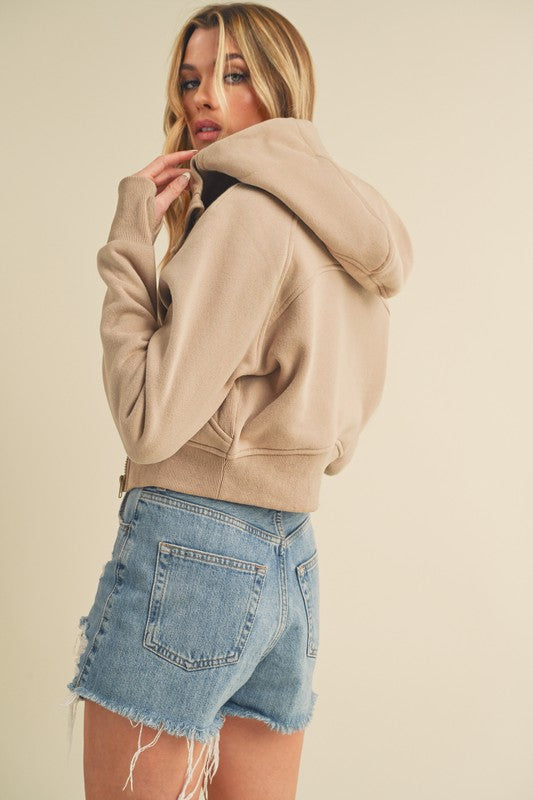 Aemi + Co Zip Up Raglan Sleeve Cropped Hoodie