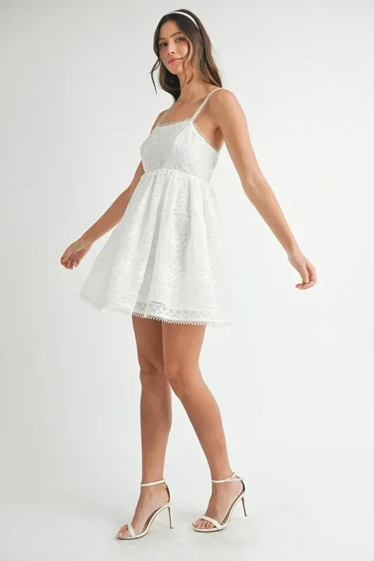 MABLE Eyelet Lace Babydoll Mini Cami Dress - DAVERRI FASHIONS