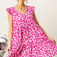 BiBi Leopard Cap Sleeve Tiered Mini Dress Pink Fuchsia Mini Dresses