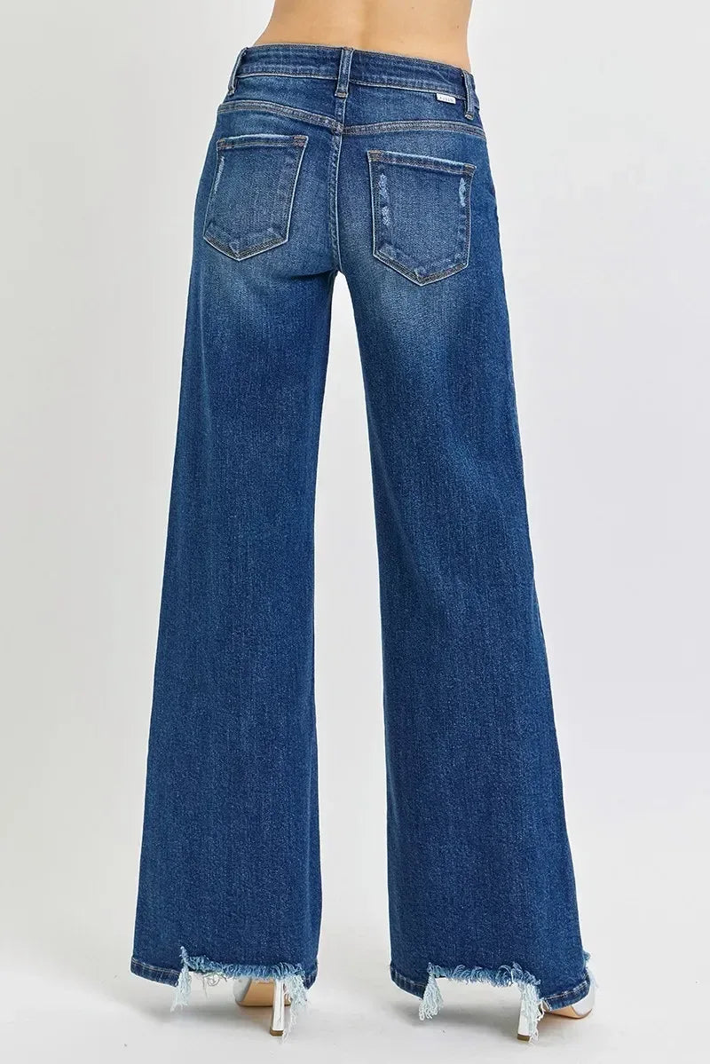 RISEN Full Size Mid Rise Wide Jeans - DAVERRI FASHIONS