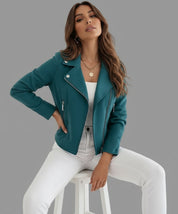 Asymmetrical Zip-Up Lapel Collar Jacket | Jackets Daverri Fashions