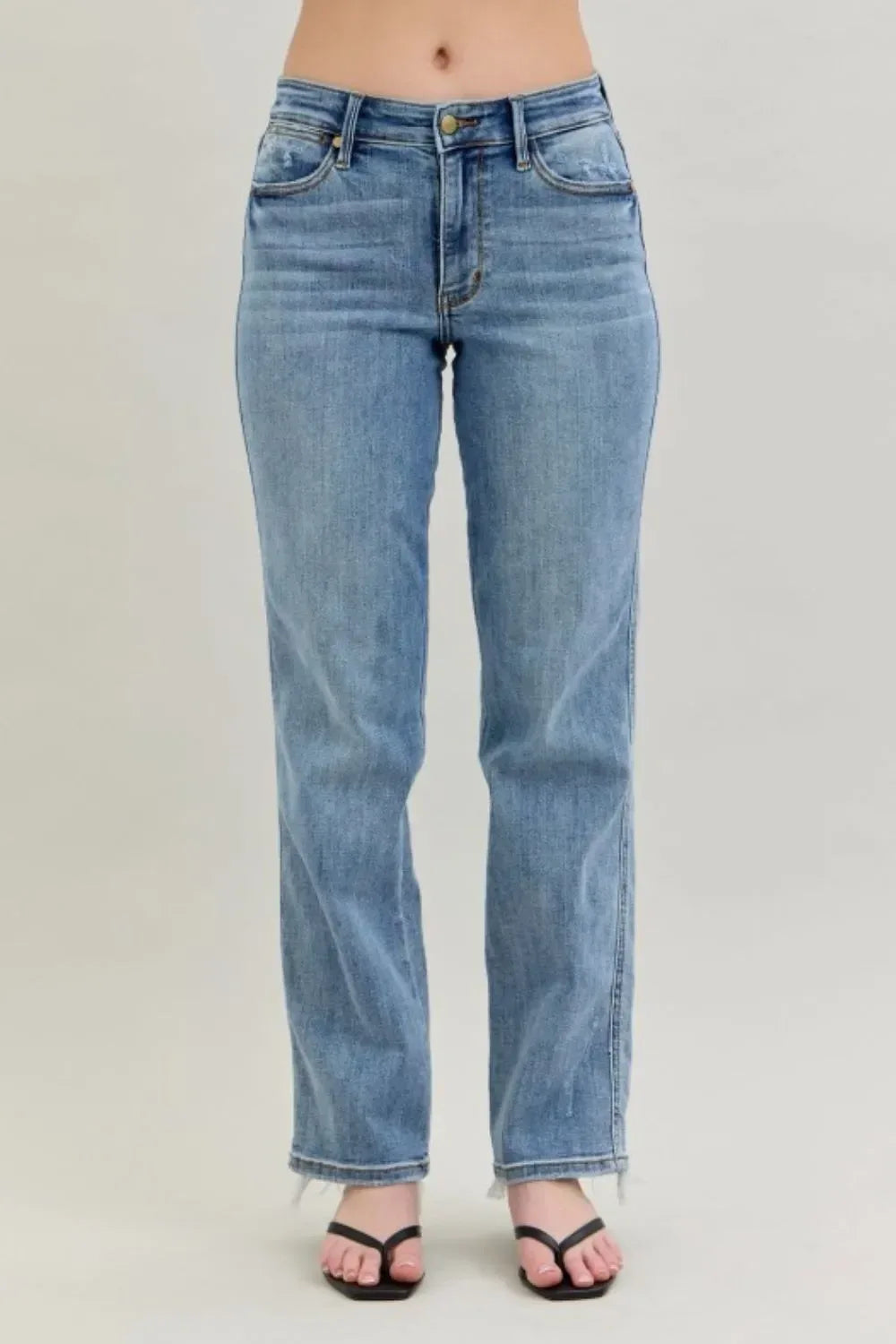 Judy Blue Frayed Hem Cell Phone Pocket Dad Jeans - DAVERRI FASHIONS