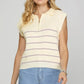 Cream-colored She + Sky ribbed hem striped half zip sweater vest