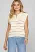 Cream-colored She + Sky ribbed hem striped half zip sweater vest