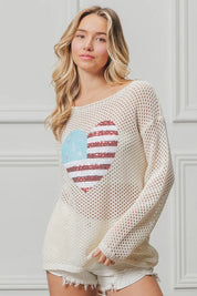 BiBi Sequin American Flag Heart Knit Cover-Up | Cover-Ups Daverri Fashions