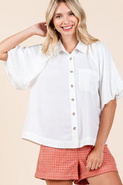 Mittoshop Airflow Short Bubble Sleeve Button Down Shirt Shirts