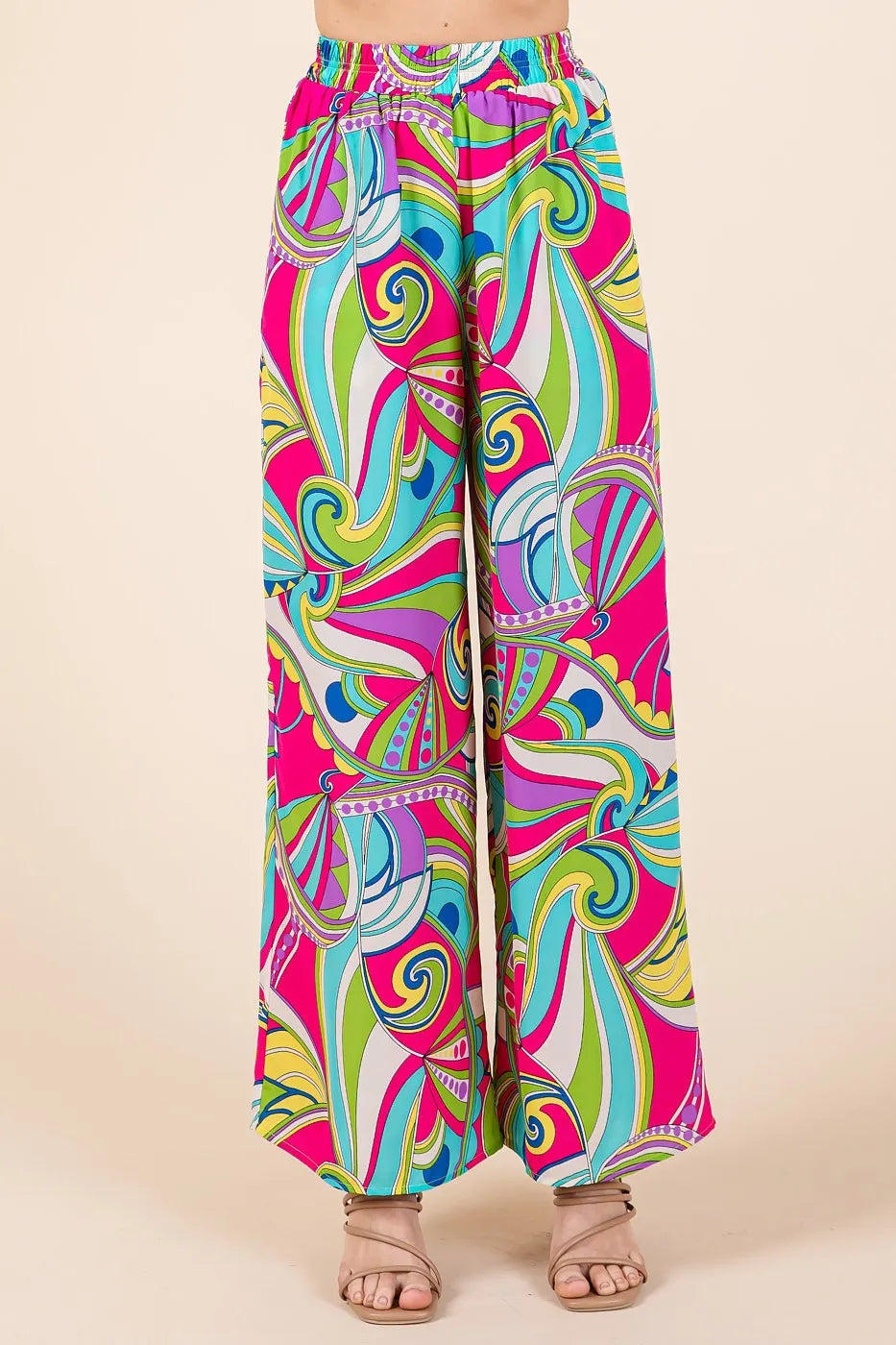 Mittoshop vibrant pink turquoise lime green paisley wide-leg pants