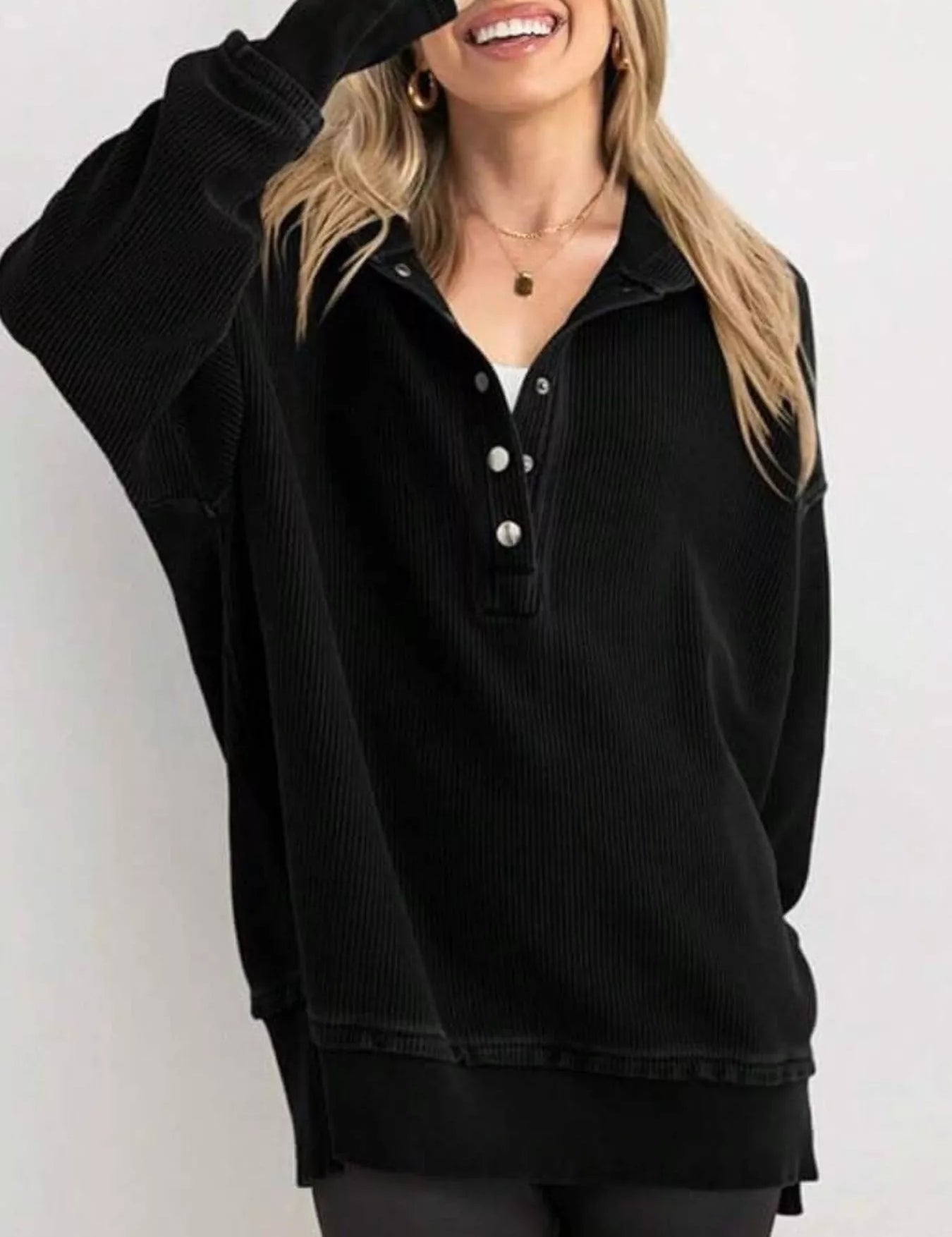 Half Snap Long Sleeve Hoodie | Hoodies Daverri Fashions