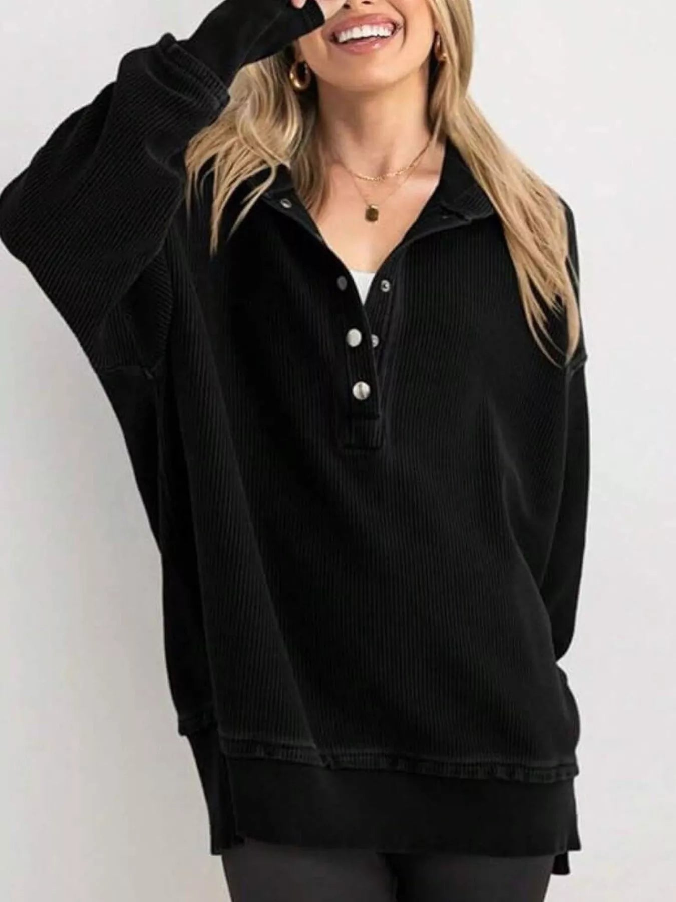 Half Snap Long Sleeve Hoodie | Hoodies Daverri Fashions