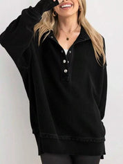Half Snap Long Sleeve Hoodie | Hoodies Daverri Fashions