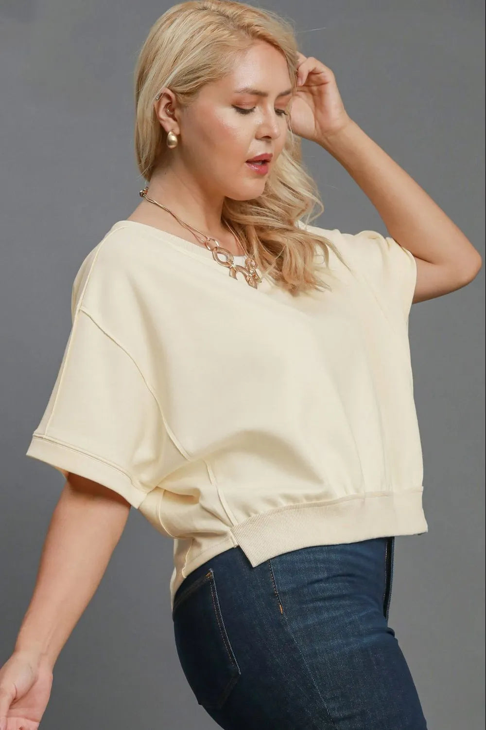 Umgee Full Size Lightweight Cropped Sweatshirt Plus Size | Daverri Fashions