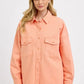 RISEN Full Size Button Down Long Sleeve Denim Shacket with Chest Pockets Plus Size Watermelon pink