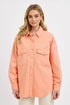 RISEN Full Size Button Down Long Sleeve Denim Shacket with Chest Pockets Plus Size Watermelon pink