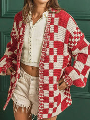 Checkered Open Front Long Sleeve Cardigan | Cardigans Daverri Fashions