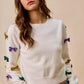 White SO ME Mardi Gras glitter bow knit sweater with colorful sequins