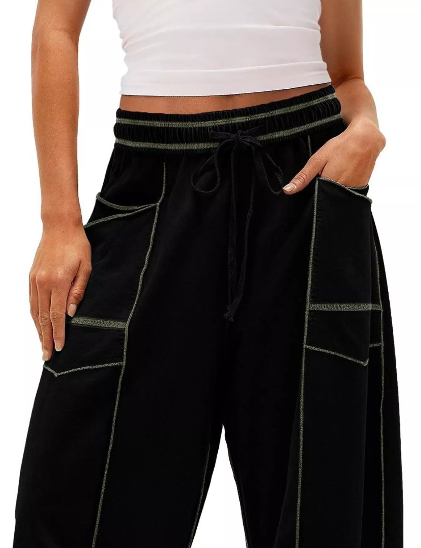 Drawstring Wide Leg Elastic Waist Pants | Pants Daverri Fashions