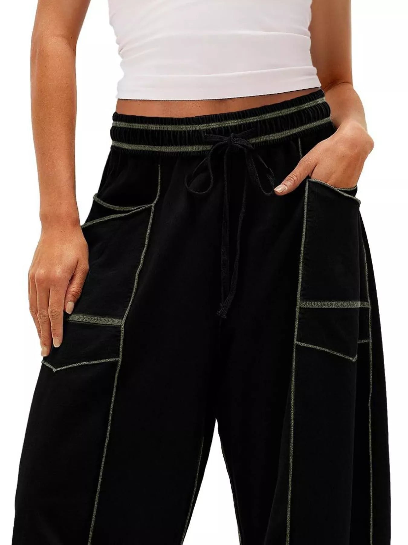Drawstring Wide Leg Elastic Waist Pants | Pants Daverri Fashions