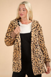 VERY J Fuzzy Leopard Long Sleeve Hooded Jacket Jackets