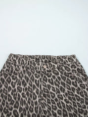 Leopard Straight Loose Leg Raw Hem Jeans | Jeans Daverri Fashions