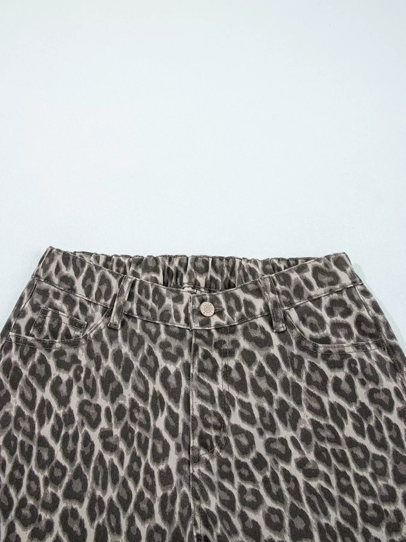 Leopard Straight Loose Leg Raw Hem Jeans - DAVERRI FASHIONS