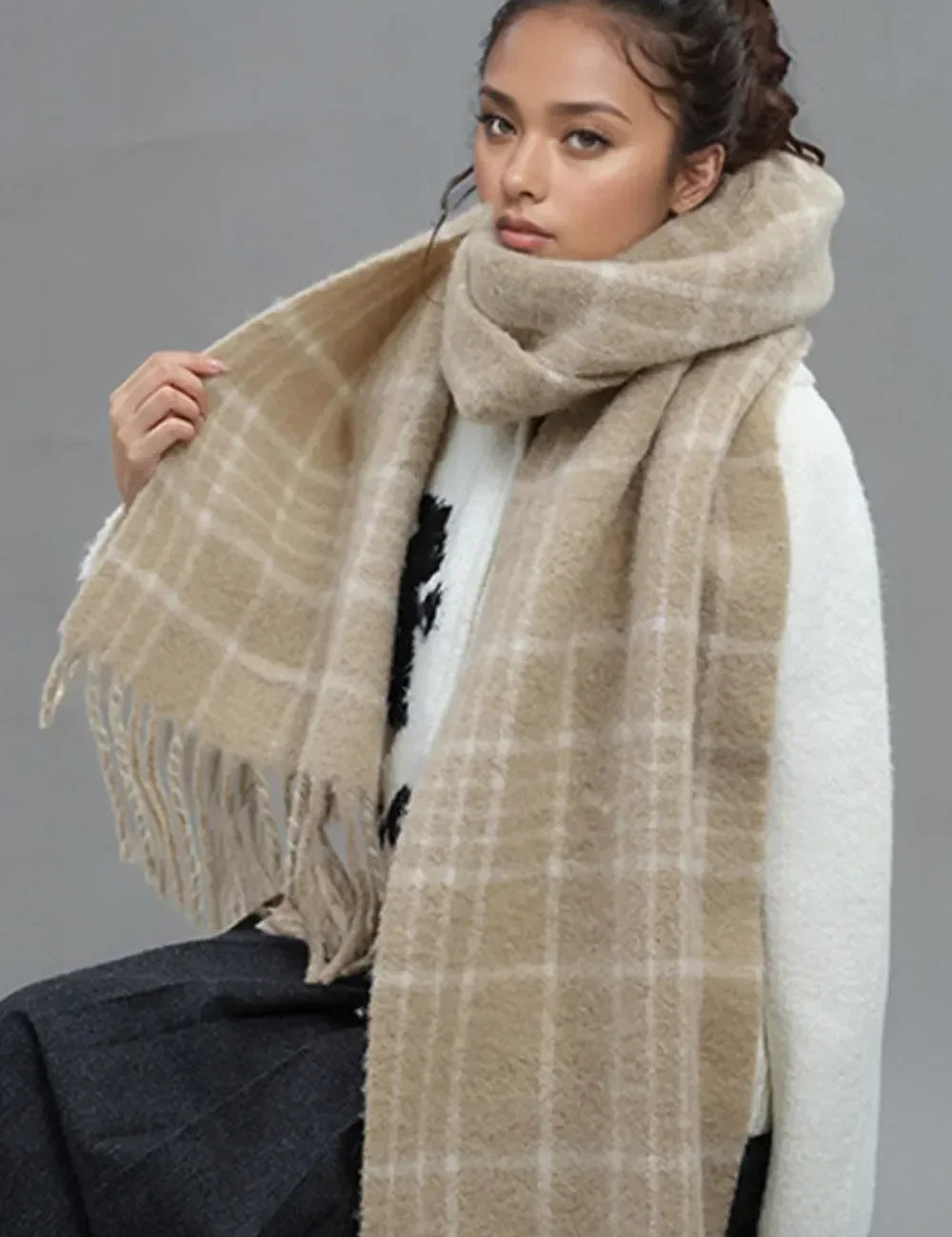 Fringe Plaid Thermal Scarf - DAVERRI FASHIONS
