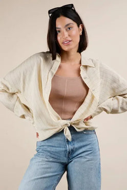 VERY J Full Size Oversized Striped Button Down Shirt Top Plus Size - DAVERRI FASHIONS