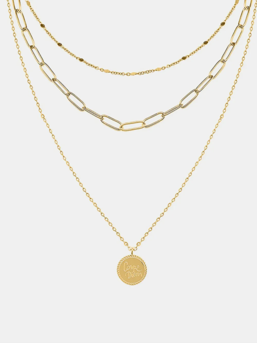 18K Gold-Plated Three-Layered Engraved Necklace | Necklaces Daverri Fashions