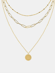 18K Gold-Plated Three-Layered Engraved Necklace | Necklaces Daverri Fashions