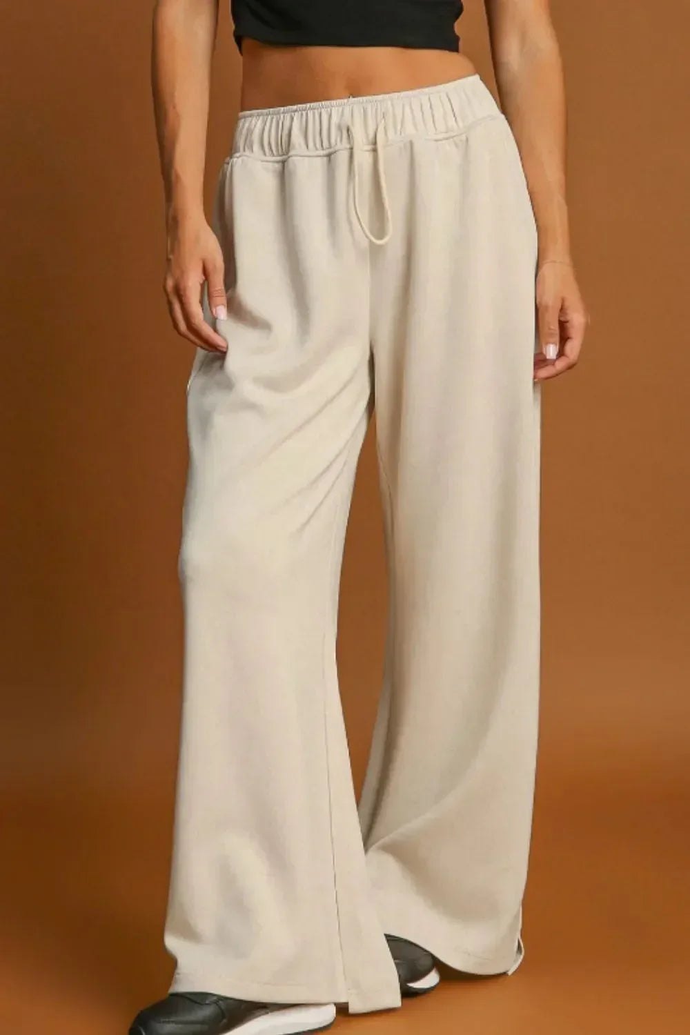 Daverri Fashions Drawstring Wide Leg Pants Beige - DAVERRI FASHIONS