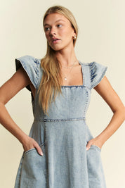 Jade By Jane Ruffled Denim Midi Dress | Midi Dresses Daverri Fashions