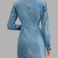 Pocketed Button Up Long Sleeve Denim Dress - DAVERRI FASHIONS
