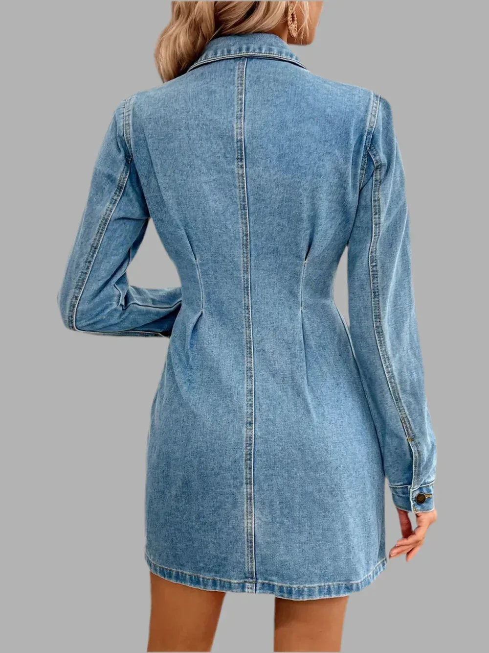 Pocketed Button Up Long Sleeve Denim Dress - DAVERRI FASHIONS