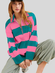 Striped Half-Zip Oversized Sweatshirt | Sweatshirts Daverri Fashions