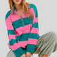 Striped Half-Zip Oversized Sweatshirt - DAVERRI FASHIONS