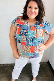 Blue & Orange Boho Patchwork Raglan Top | Daverri Fashions