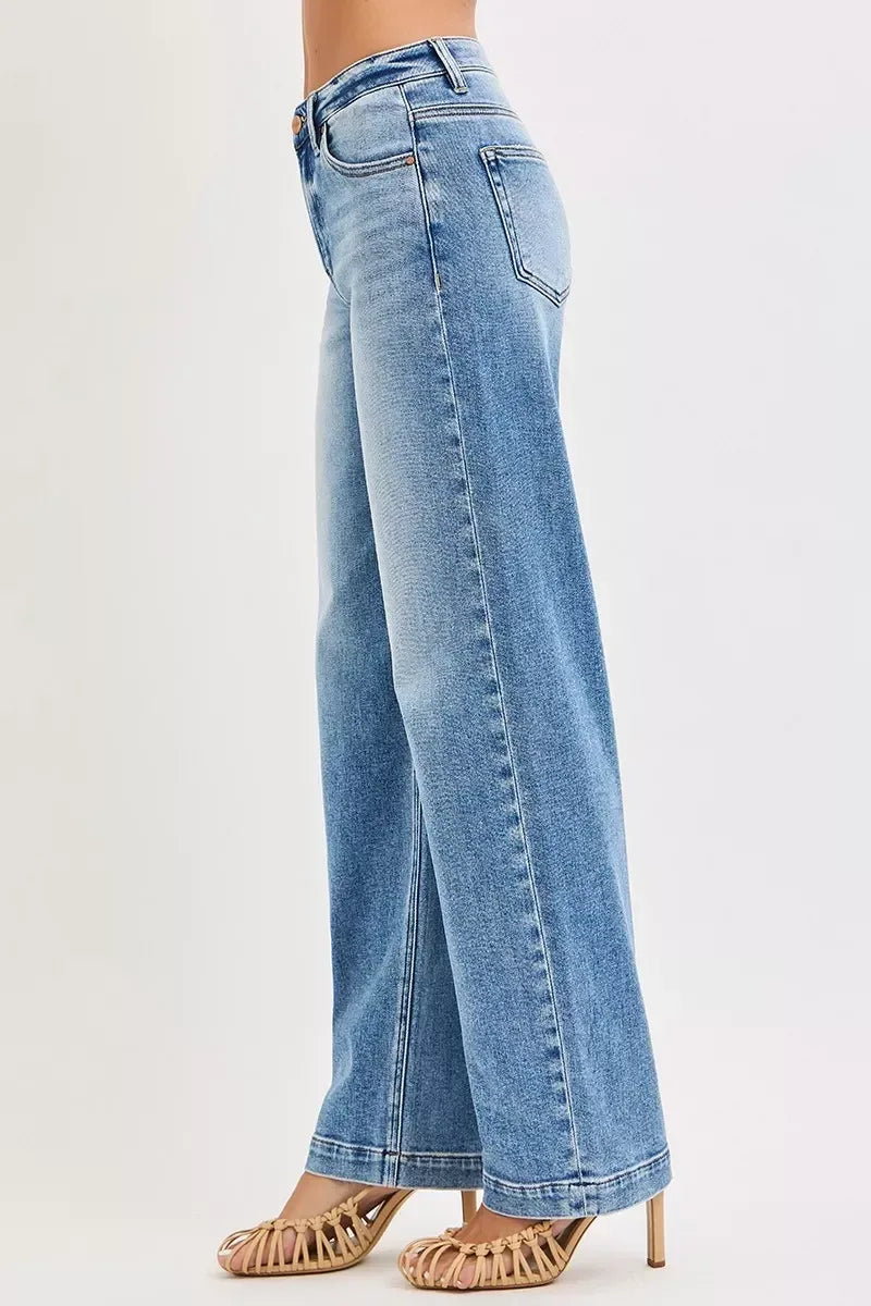 RISEN High Rise Wide Baggy Jeans - DAVERRI FASHIONS