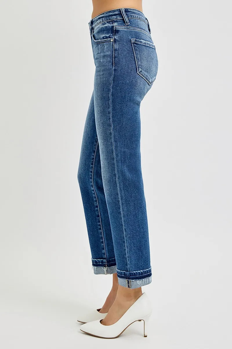 RISEN Mid Rise Ankle Straight Cuffed Jeans | Jeans Daverri Fashions