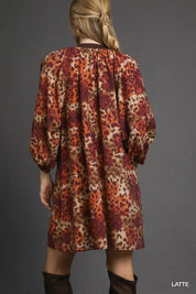 Umgee rust and cream animal print boho tunic dress with long sleeves