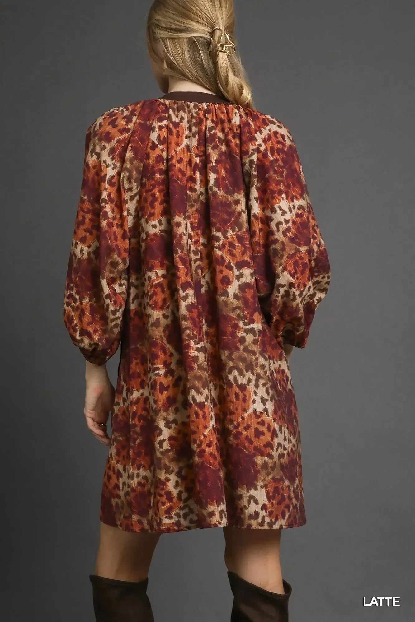 Umgee Animal Print Boho Tunic Dress with Contrast Trim Detail - DAVERRI FASHIONS
