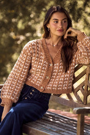 Rose gold SO ME textured chenille knit V-neck cardigan