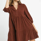 Umgee Tiered Corduroy Mini Dress with Balloon Sleeves - DAVERRI FASHIONS