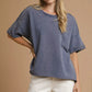 Umgee Mineral Wash Round Neck Top Blue - DAVERRI FASHIONS
