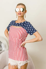 BiBi American Flag Theme Front Cut Out Top | Tops Daverri Fashions