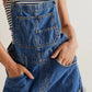 Daverri wide strap square neck denim shortalls with rolled cuffs and pockets