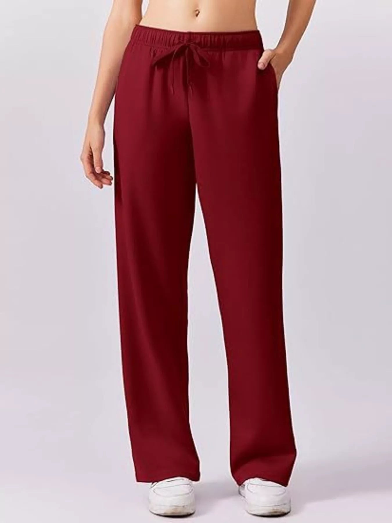 Daverri maroon wide-leg pants with elastic waistband and drawstring