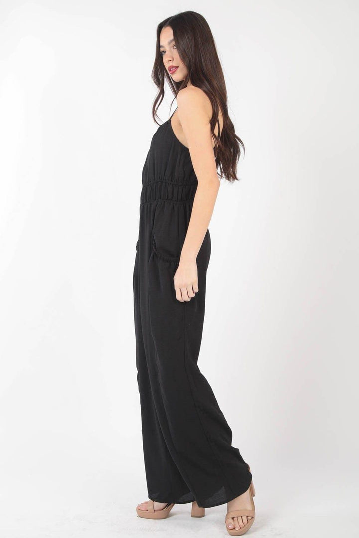 VERY J Pintuck Detail Woven Sleeveless Jumpsuit Jumpsuits