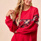 BiBi Christmas Theme Plaid Block Sweatshirt with Binding - DAVERRI FASHIONS