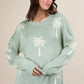 VERY J Palm Tree Graphic Oversized Knit Sweater Sage M Sweaters