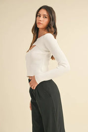 MABLE Cut Out Long Sleeve Ribbed Knit Top | Tops Daverri Fashions